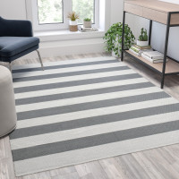 Flash Furniture CI-20-9409-57-GR-WH-GG 5' x 7' Grey & White Striped Handwoven Indoor/Outdoor Cabana Style Stain Resistant Area Rug